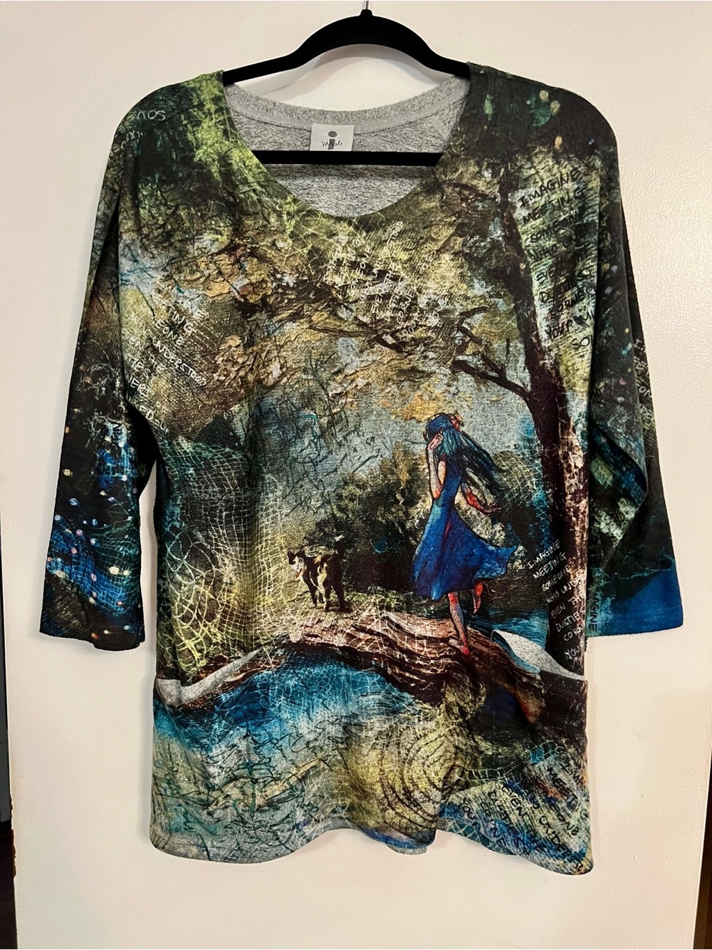 Scenic Print Long Sleeve Tee in Green & Blue by